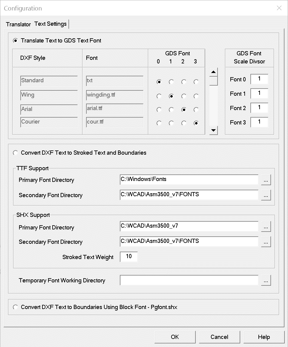 DXF2GDS Text Settings Dialog