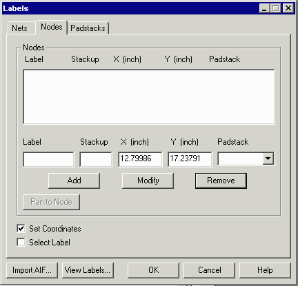 the coordinates from GBRVU are transferred to the label dialog.