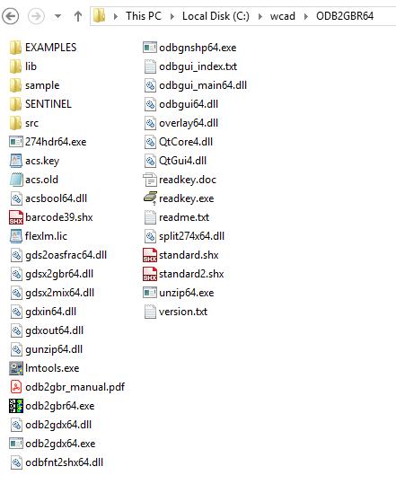 folders and files installed for ODB2GBR64 release