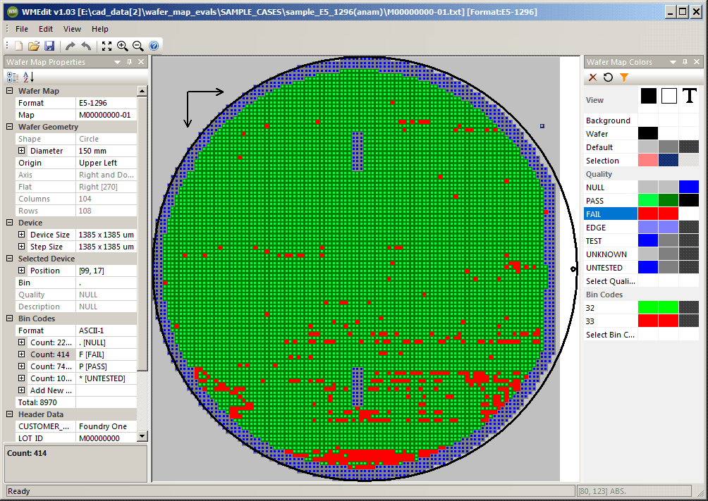 WMEdit display of an E5-1296 wafer map