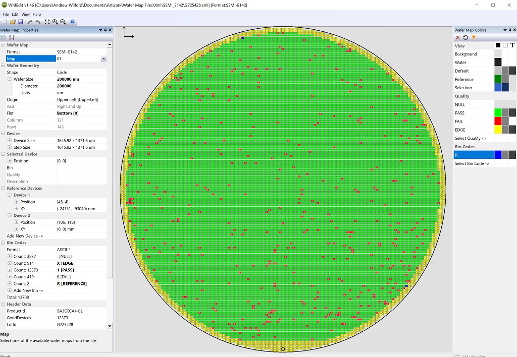WMEdit display of SEMI-E142 wafer map