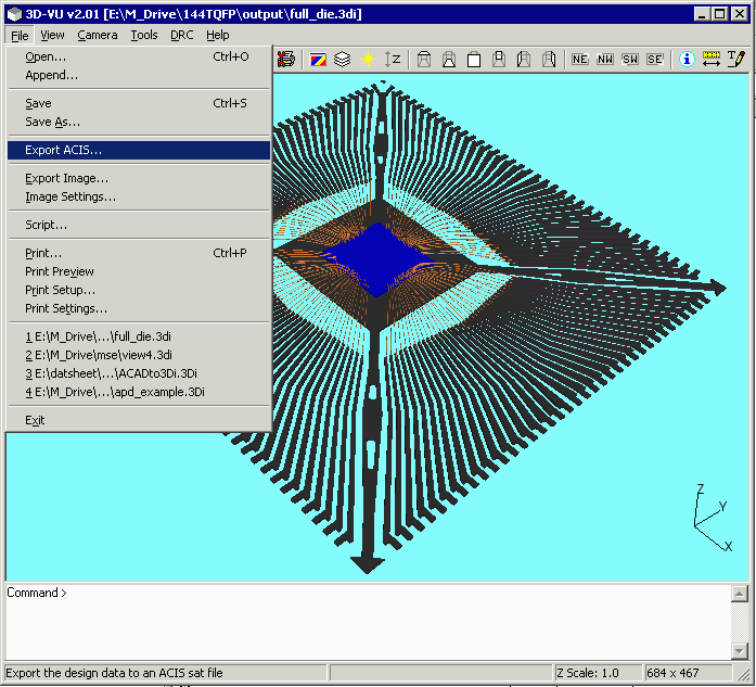 ACIS is exported from the File pulldown.
