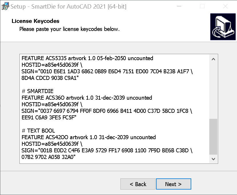 paste your node locked license codes into the field provided.