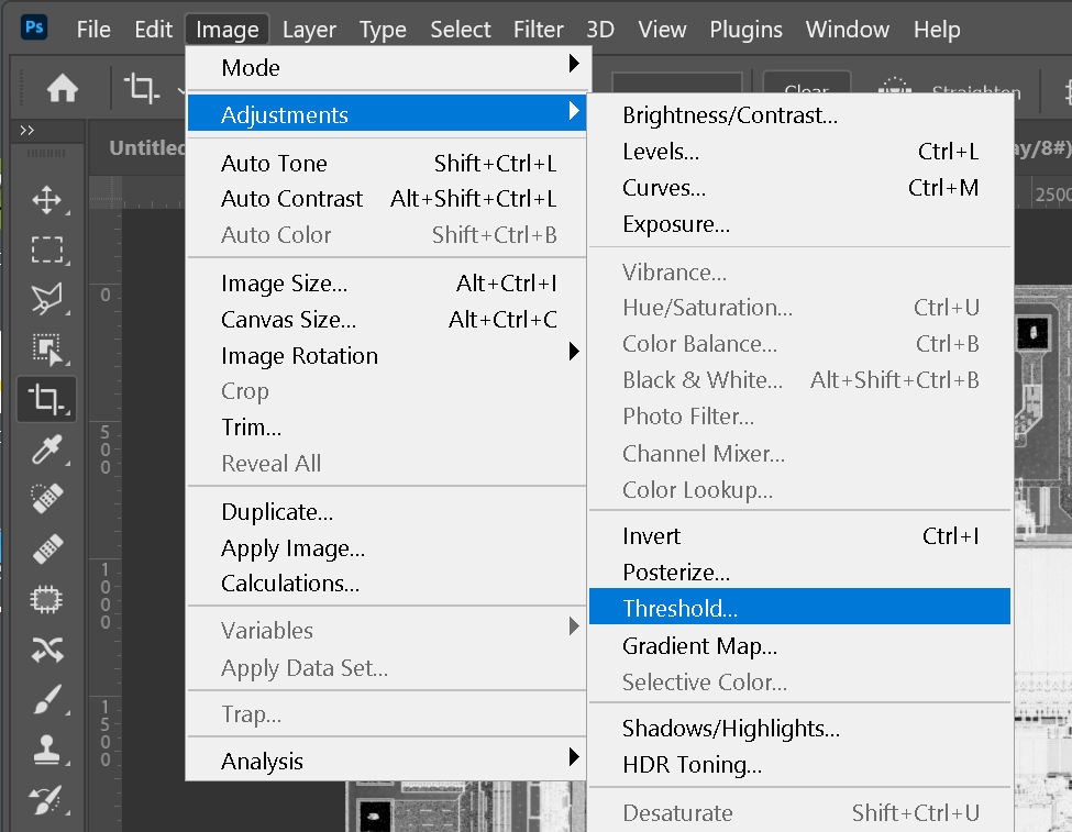 dialog for adjusting the threshold