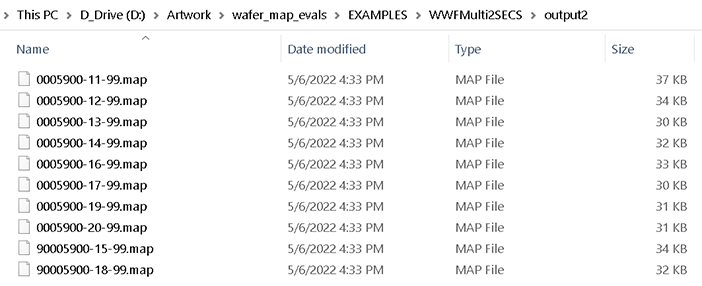 Pass 2 loops through the 10 SECS-EG files in directory output1 and generates them with new names based on the WAFER_ID in directory output2.