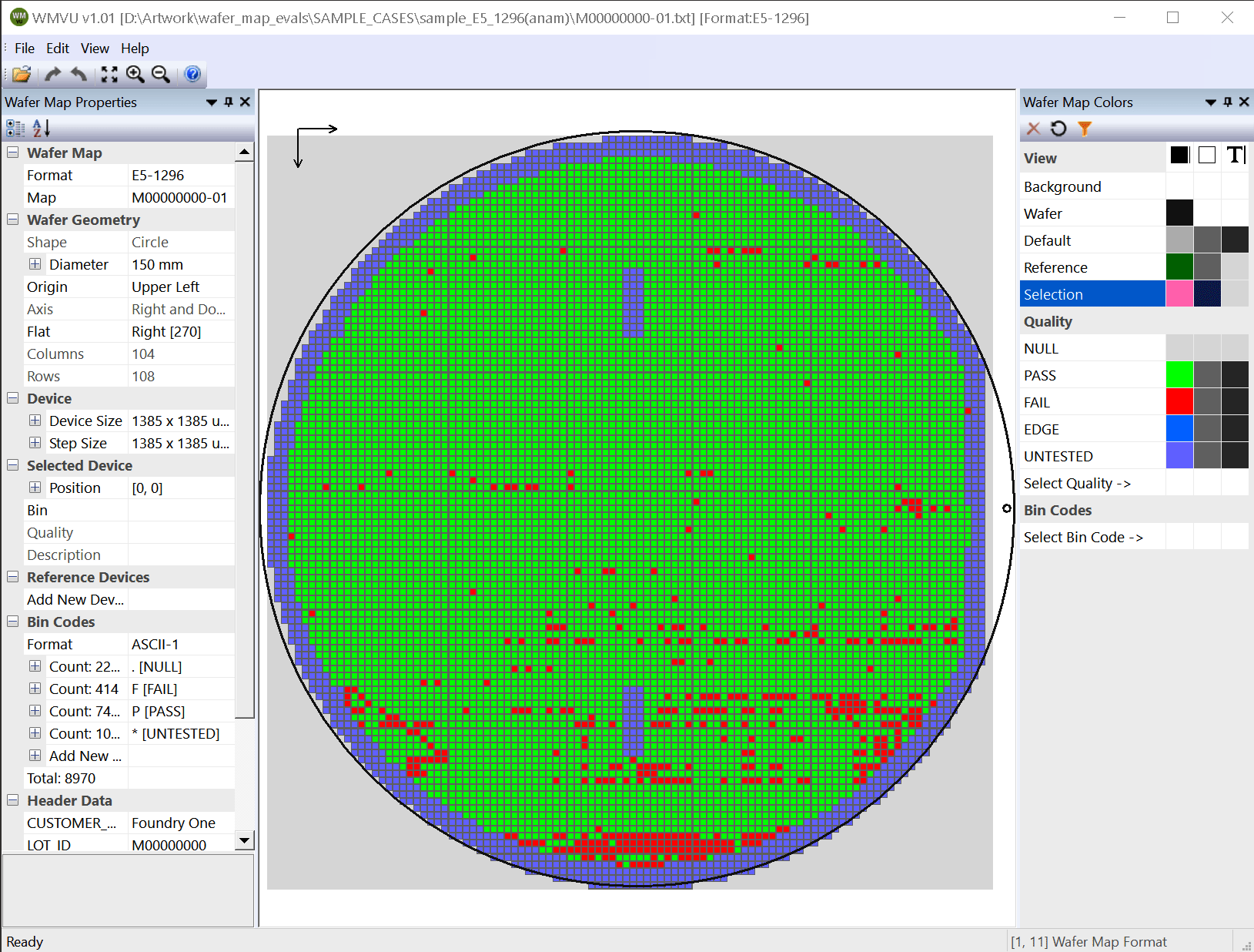 WMVU main screen displaying an E5-1296 map file.