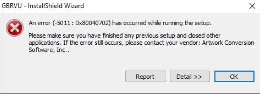 GBRVU Installer Error Message